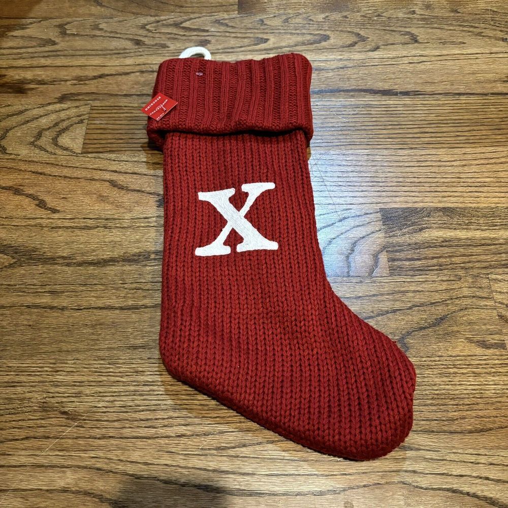 Wondershop Target Christmas Stocking Red Cable Knit Letter X Monogram 18"